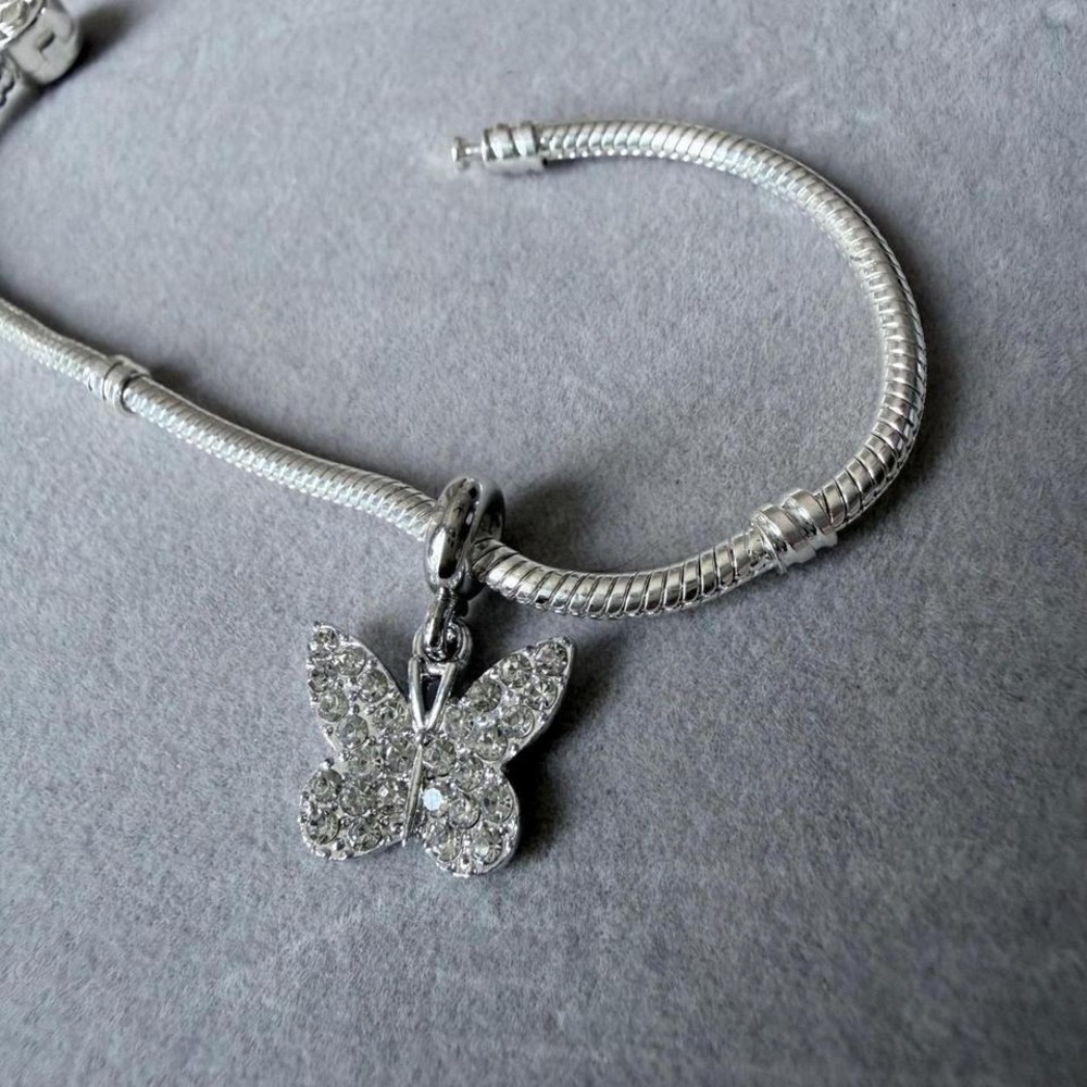 Silver Pave Crystal Butterfly Dangle Charm fits PANDORA - Picture 4 of 6